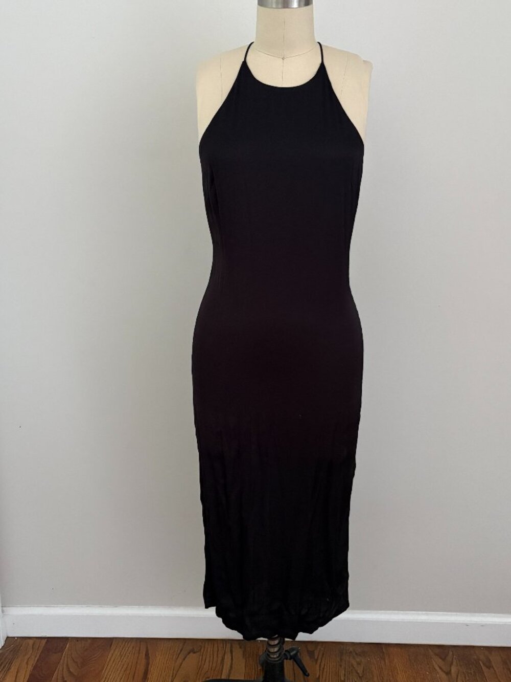 Stillwater Women's Black High Neck Halter Midi Slip Dress Minimalist Chic XS